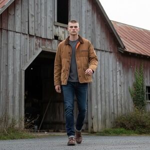 American‎ Eagle Brown Canvas Barn Jacket Corduroy Collar Utility Coat XL